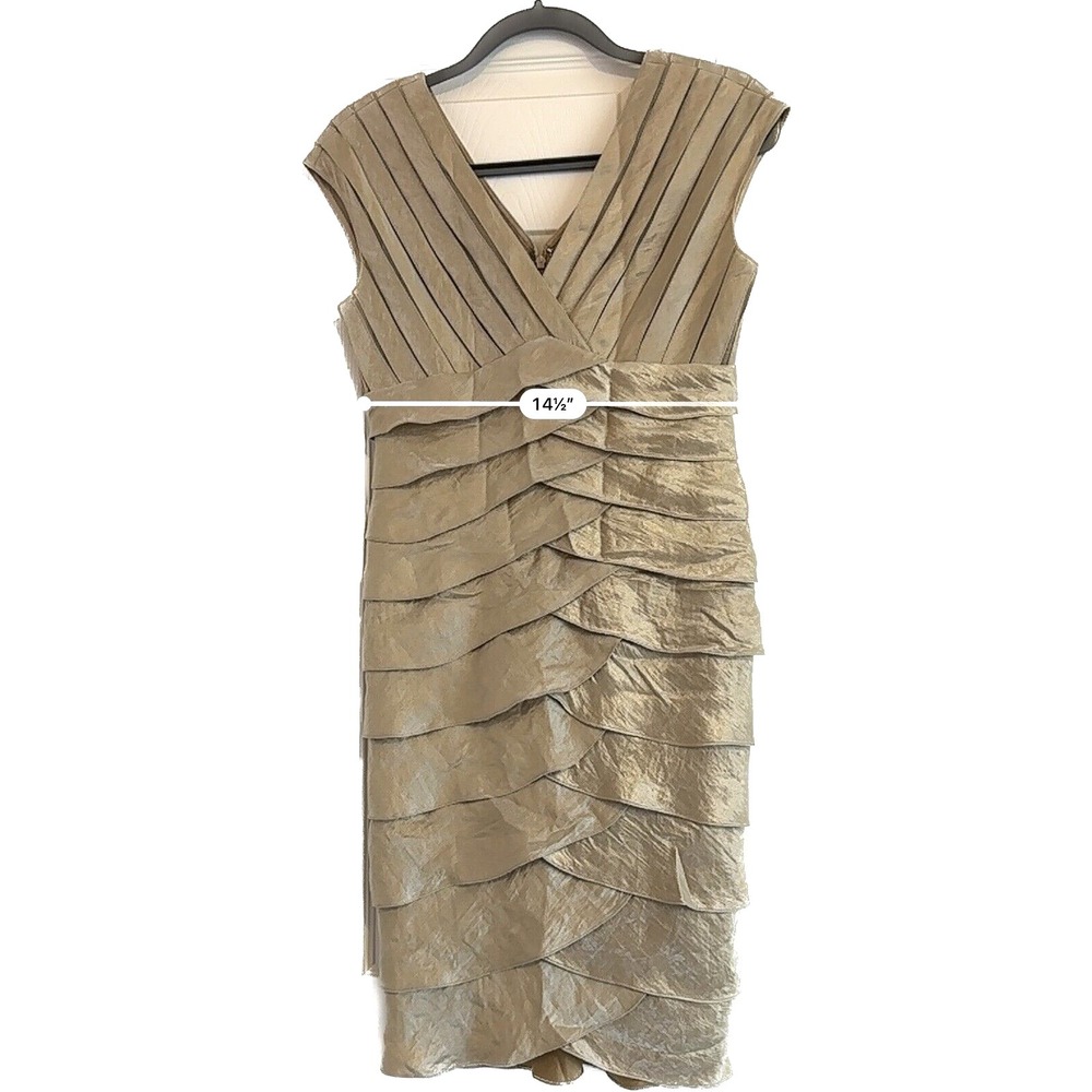 Adrianna Papell Dress Women's Size 4 Tiered Petal Layered Sheath Beige Gold - Picture 5 of 8